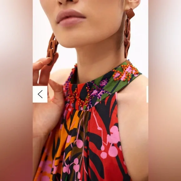 Roopa Pemmaraju X Anthropologie Floral Maxi Halter Beaded Colorful Dress Size XL - Picture 6 of 17